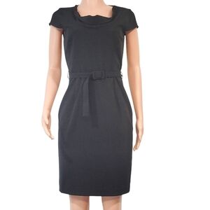 Calvin Klein Little Black Cap Sleeve Scoop Cowl Neck Belted Lined Dress Sz 6